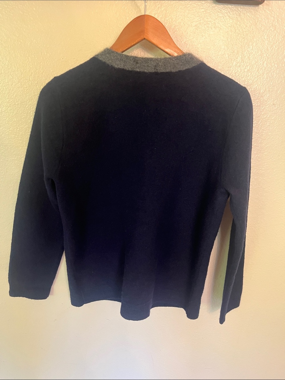 J. Crew Wool Navy Cardigan with Gray Mohair Trim L - Picture 4 of 5